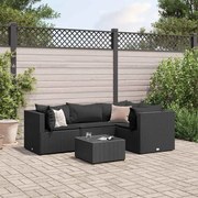 vidaXL 5 pcs conjunto lounge de jardim c/ almofadões vime PE preto