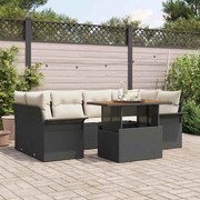 vidaXL Conjunto de Sofá de Jardim de 7 Peças com Almofadas Pretas de Rattan e Acácia