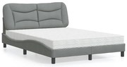 vidaXL Cama com colchão 120x200 cm tecido cinza-claro