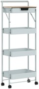 HOMCOM Carrinho Auxiliar com Rodas de 4 Níveis Carrinho de Cozinha com 1 Gaveta e 3 Cestos Carrinho Organizador 45x29,5x117,5 cm Verde | Aosom Portugal