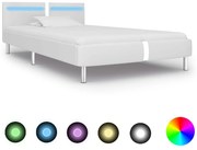 vidaXL Estrutura de cama c/ LEDs 90x200 cm couro artificial branco