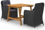 vidaXL 3 pcs conjunto de jantar para jardim preto