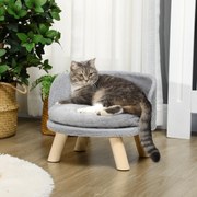Cama Elevada para Cães Mini com Almofada Lavável e Estrutura de Madeira e Almofadas Antiderrapantes  Ø40,5x33 cm Cinza