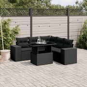 vidaXL 6 pcs conjunto sofás de jardim c/ almofadões vime PE preto