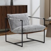 Poltrona de sala, poltrona auxiliar estofada em veludo estampado, assento largo e estrutura em aço, 77x91x80 cm, cinzento