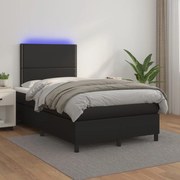 Cama box spring c/ colchão/LED 120x200cm couro artificial preto