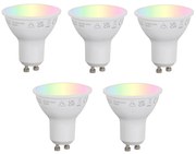 Conjunto de 5 lâmpadas LED inteligentes GU10 50mm reguláveis Opal RGBW 4.7W 400 lm 2700-6500K