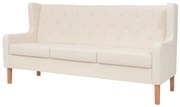 vidaXL Sofá de 3 lugares tecido branco nata