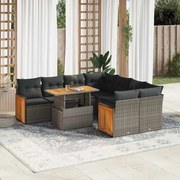 vidaXL 9 pcs conjunto sofás jardim almofadões vime PE/acácia cinzento