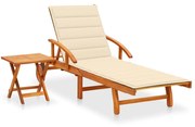 vidaXL Espreguiçadeira de jardim com mesa e almofadão acácia maciça