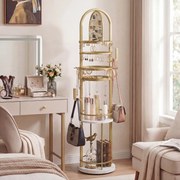 Organizador giratório 360º 33 x 33 x 148 cm com cabides e prateleiras para joias e carteiras Branco e Dourado