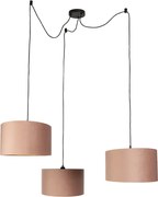 Candeeiro suspenso preto com abajur rosa e interior dourado 35cm 3-luzes - Cava