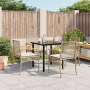 5 pcs conjunto de jantar p/ jardim com almofadões vime PE bege