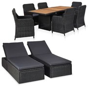 vidaXL 9 pcs conjunto de jantar para jardim vime PE preto