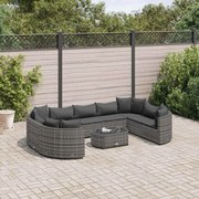 vidaXL 10 pcs conjunto sofás de jardim c/ almofadões vime PE cinzento