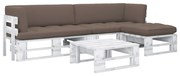 4 pcs conj. lounge paletes + almofadões pinho impregnado branco