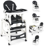 Cadeira alta conversível para bebês com encosto de 3 níveis, 4 rodas universais removíveis, bandeja ajustável, 20 kg, 6 a 36 meses, azul