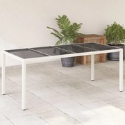 vidaXL Mesa de jardim com tampo de vidro 190x90x75 cm vime PE branco