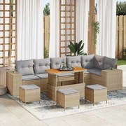 vidaXL Conjunto de Sofá de Jardim 10 Peças com Almofadas Bege em Rattan de Polímero e Acácia.