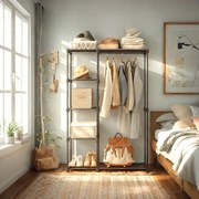 Guarda Roupa Aberto suporte para roupa com varão 112 x 43 x 165 cm Cinzento