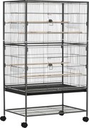 PawHut Gaiola para Pássaros Grande Cinza com Rodas 4 Portas 4 Comedouros Bandeja Amovível Prateleira de Armazenamento 78x52x132cm | Aosom Portugal