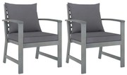vidaXL Cadeiras jardim 2 pcs c/ almofadões cinza-escuro acácia maciça