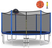 Trampolim recreativo de 8 pés com cesta de basquete e escada de rede