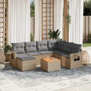 vidaXL 8 pcs conj. sofás jardim c/ almofadões vime PE bege misturado