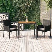 vidaXL 3 pcs conjunto de jantar p/ jardim c/ almofadões vime PE preto