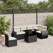 vidaXL 7 pcs conjunto de sofás p/ jardim c/ almofadões vime PE preto