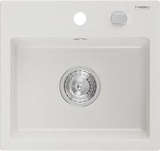 Mexen Milo lava-loiça em granito de 1 cuba 435 x 410 mm, branco, sifão de cromado - 6505441000-20