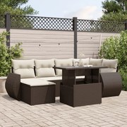 vidaXL 7 pcs conjunto de sofás jardim c/ almofadões vime PE castanho