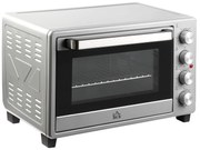 HOMCOM Mini Forno Elétrico 32L 230°C com Temporizador 3 Modos de Aquecimento 1600W Prata 52,2x38,1x33,5 cm | Aosom Portugal