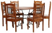 Conjunto mesa jantar 7 pcs acácia maciça c/ acabamento sheesham