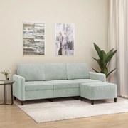 Sofá de 3 lugares com apoio de pés 180 cm veludo cinzento-claro