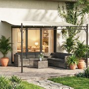 Pérgola de Parede 2,5x3,5 m com Teto Inclinado Orifícios de Drenagem e Estrutura Metálica Creme