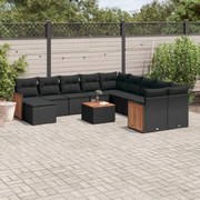 vidaXL 12 pcs conjunto de sofás de jardim c/ almofadões vime PE preto