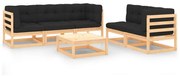 vidaXL 6 pcs conjunto lounge de jardim c/ almofadões pinho maciço