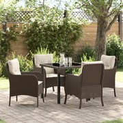 vidaXL Conjunto de Jantar de Jardim de 5 Peças com Almofadas Castanho Vime Polis
