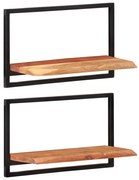 Prateleiras de parede 2 pcs 60x25x35 cm acácia maciça e aço