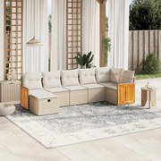 vidaXL 7 pcs conjunto de sofás p/ jardim com almofadões vime PE bege