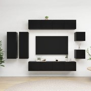 vidaXL 8 pcs conjunto de móveis de TV derivados de madeira preto