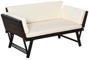 Outsunny Sofá de Dois Lugares Ratán Sintético Convertível en Cama com Almofada Castanha 129x63x67 cm | Aosom Portugal