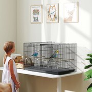 Gaiola para Pássaros com Divisória Gaiola para Aves com 4 Comedouros 4 Poleiros e Bandeja Amovível 76x46x46 cm Preto