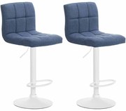 Conjunto de 2 bancos altos bar em tecido com estrutura branca 94-114 x 46 x 47 cm azul