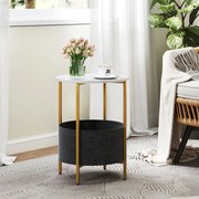 Mesa de apoio redonda 44 x 61 cm para espaços pequenos de 2 níveis com cesto de tecido Estrutura metálica Branca