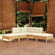 5 pcs conjunto lounge de jardim c/ almofadões cor creme pinho