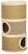 PawHut Arranhador em Forma de Cilindro para Gatos com 3 Níveis Plataforma e Caverna Confortável 37,5x37,5x70 cm Marrom Claro e Bege