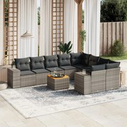 vidaXL 10 pcs conjunto sofás de jardim c/ almofadões vime PE cinzento