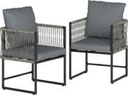 Outsunny Conjunto de 2 Cadeiras de Jardim à Prova de Intempéries em Aço e PE Rattan com Almofada 52x52x66 cm Cinza Escuro | Aosom Portugal